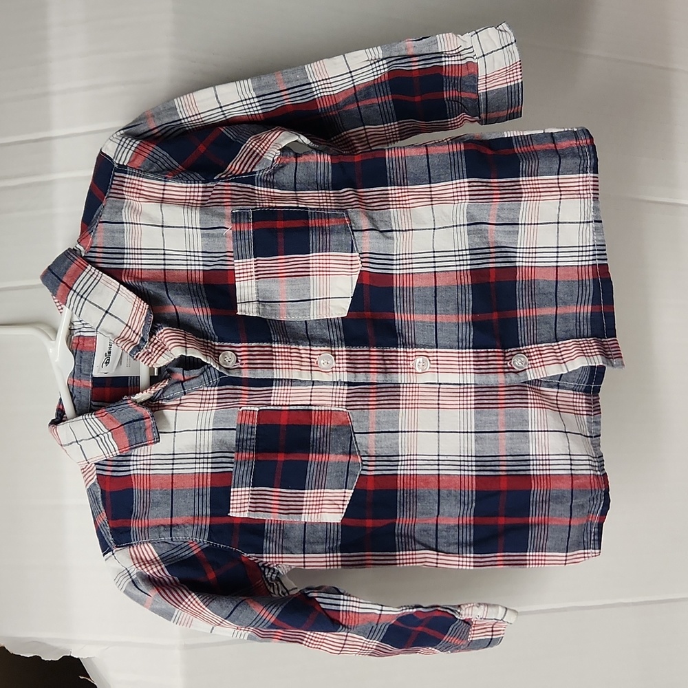 EUC Disney Boys sz 3T Button Down Plaid Shirt